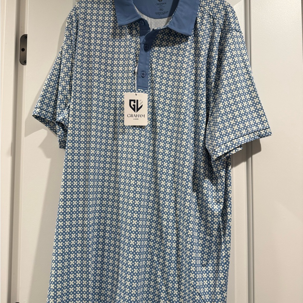 Blue Patterned Men's Golf Shirt